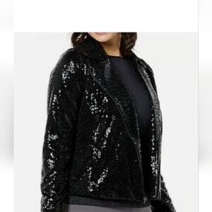 Colleen Lopez Women's Luxe Sequin Moto Jacket Black Size 2X New